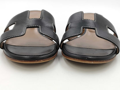 HERMES H Sandals Black Size 37