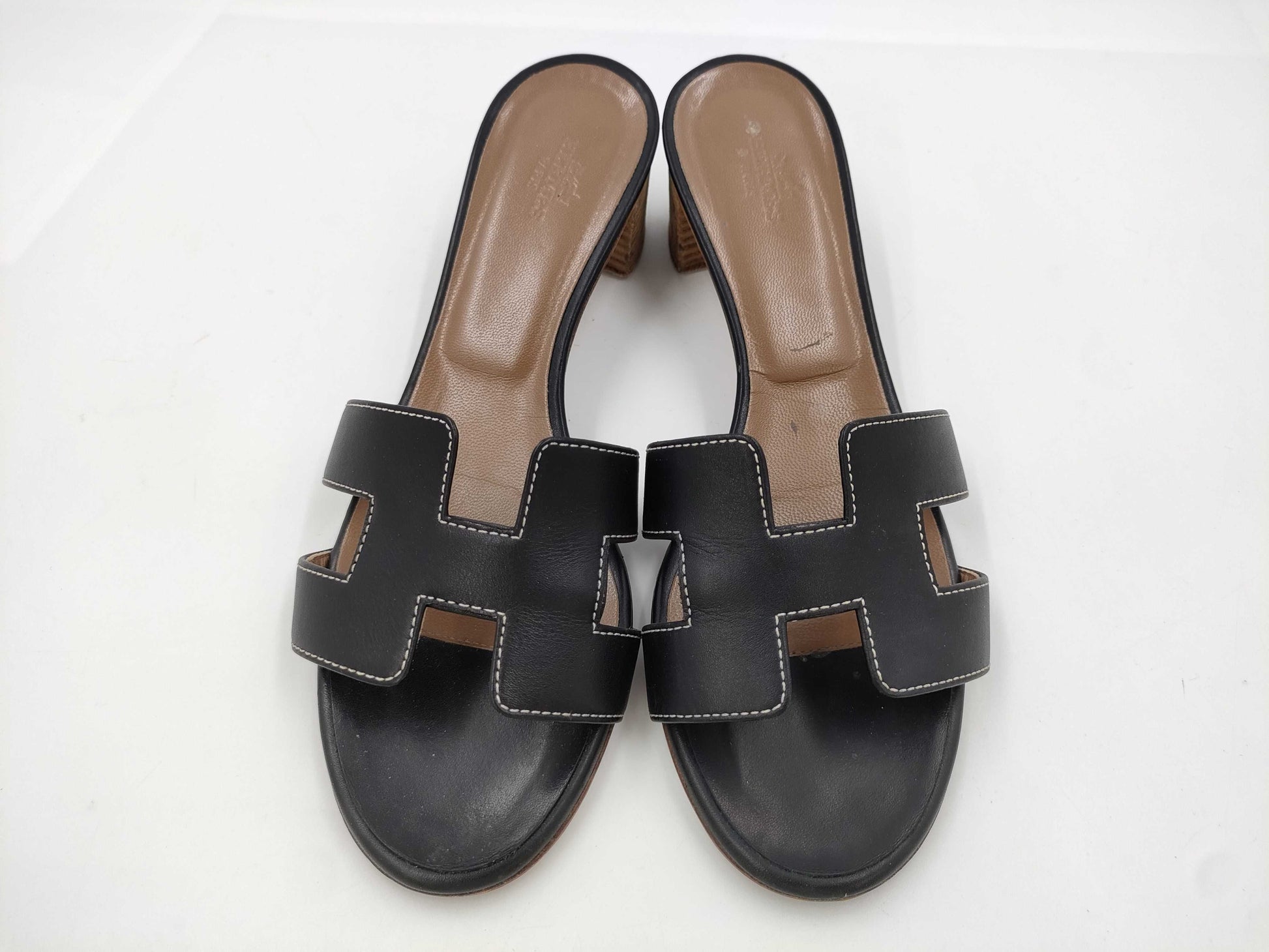 HERMES H Sandals Black Size 37