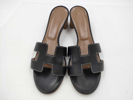 HERMES H Sandals Black Size 37