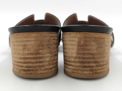 HERMES H Sandals Black Size 37