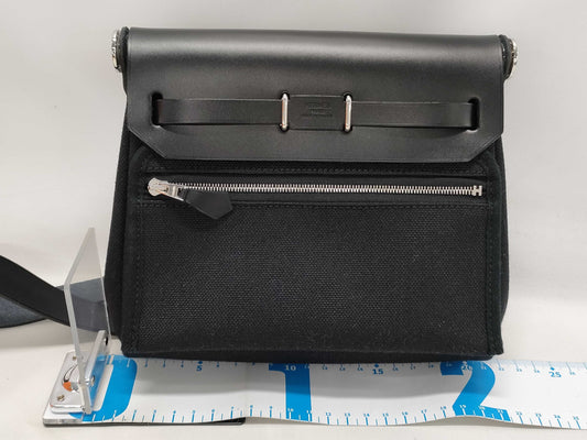 HERMES Airbag Zip Mini Shoulder Bag in Black Box Calf Leather with Silver Hardware and W Stamp