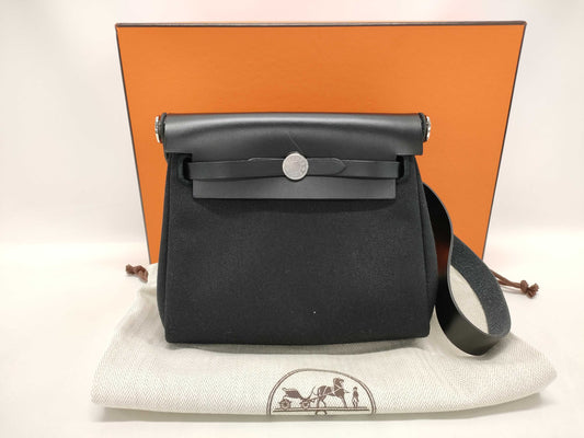 HERMES Airbag Zip Mini Shoulder Bag in Black Box Calf Leather with Silver Hardware and W Stamp