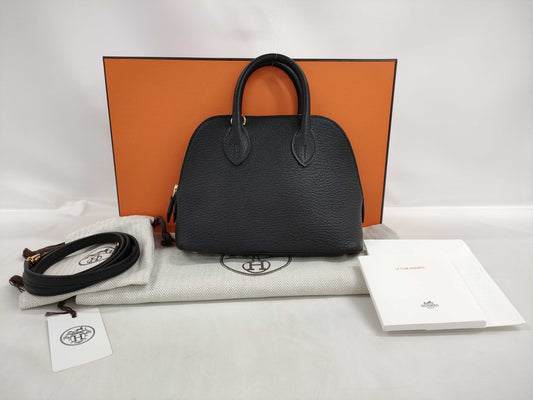 HERMES Bolide 1923 Mini Black Chevre Mysore Handbag with Gold Hardware and K Stamp