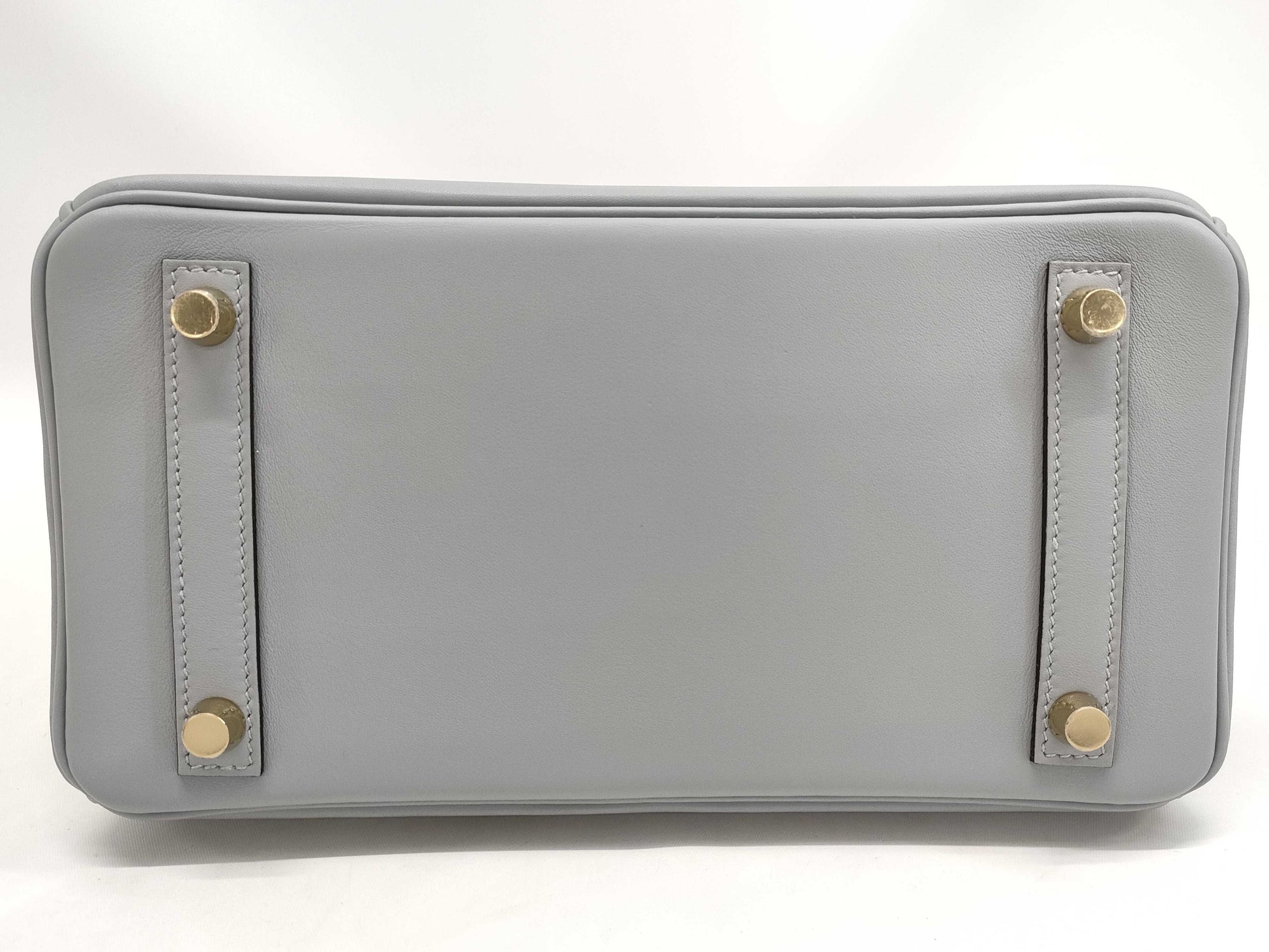HERMES Birkin 25 in Platinum with Swift Champagne Gold Hardware and K Stamp.