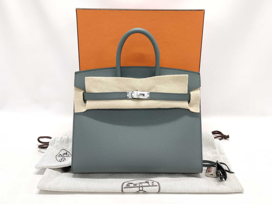 HERMES Birkin 25 Sellier Vert Amande Epsom Silver Hardware K Stamp Handbag
