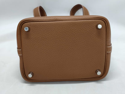 HERMES Picotin Picotin Lock 18 Shoulder Bag in Gold, Taurillon Clemence Leather, Silver Hardware, Double Stamp