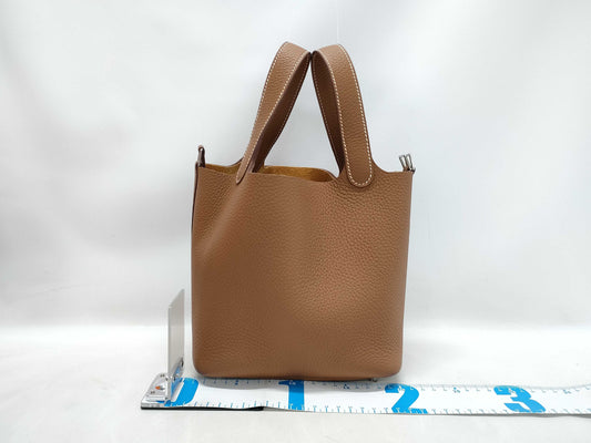 HERMES Picotin Picotin Lock 18 Shoulder Bag in Gold, Taurillon Clemence Leather, Silver Hardware, Double Stamp