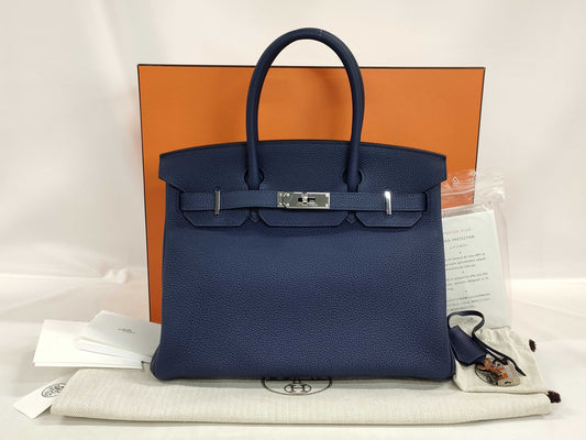 HERMES Birkin 30 Blue Sapphire Togo Shoulder Bag with Silver Hardware and Z Stamp