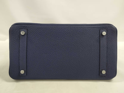 HERMES Birkin 30 Blue Sapphire Togo Shoulder Bag with Silver Hardware and Z Stamp