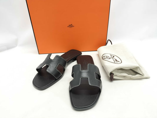 HERMES Sandals "Oran" Black Size: 36 Sandals