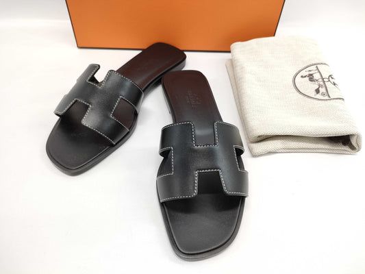 HERMES Sandals "Oran" Black Size: 35.5 Sandals