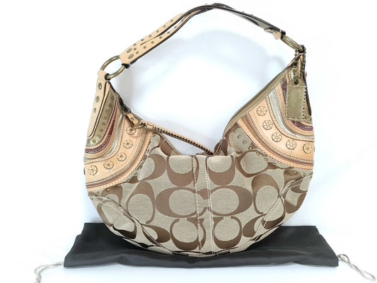 COACH Signature Canvas Hobo Shoulder Bag with Leather Embellishments, Brown