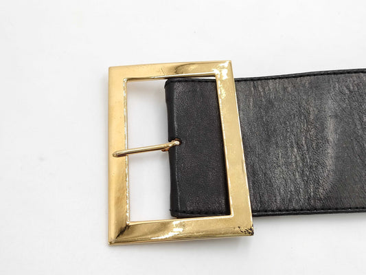 CHANEL Waist Leather GP Black Gold Belt