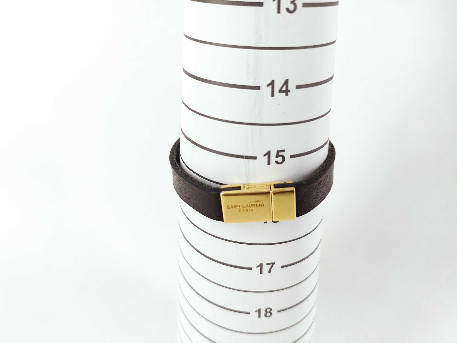Yves Saint Laurent Cassandra Logo Bracelet in Leather, Black and Gold