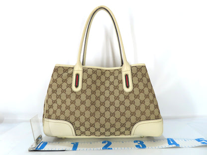 GUCCI GG Canvas Princess Ribbon Tote Bag, Beige, 163805, Handbag