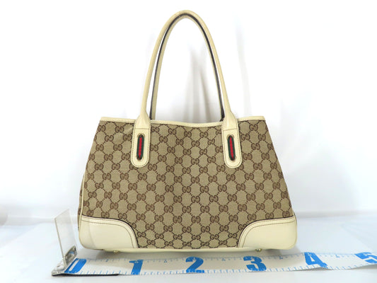 GUCCI GG Canvas Princess Ribbon Tote Bag, Beige, 163805, Handbag