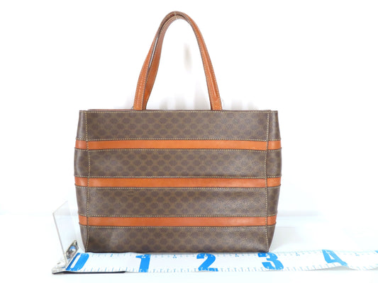 CELINE Old Celine Macadam Logo Stripe Tote Bag Brown