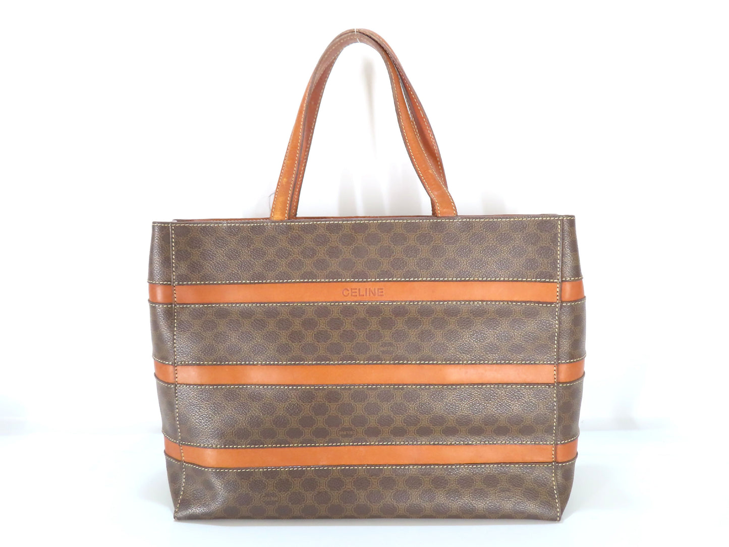 CELINE Old Celine Macadam Logo Stripe Tote Bag Brown