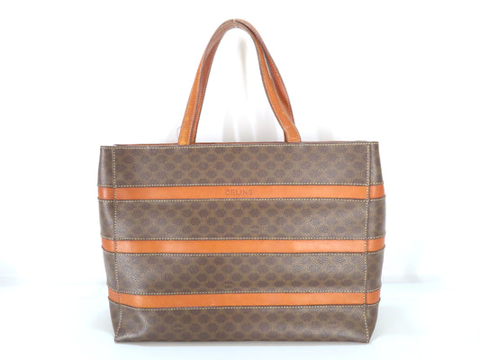 CELINE Old Celine Macadam Logo Stripe Tote Bag Brown