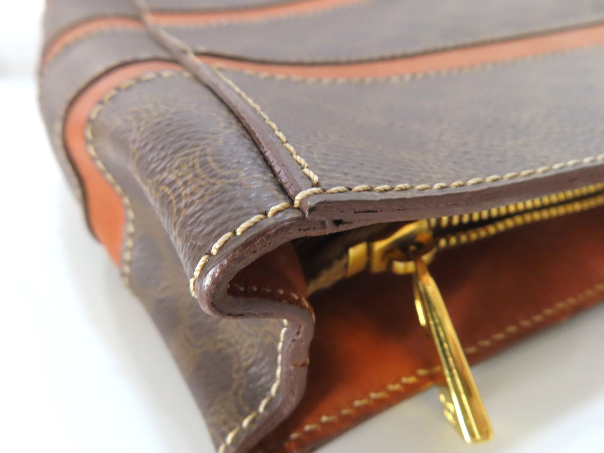 CELINE Old Celine Macadam Logo Stripe Tote Bag Brown
