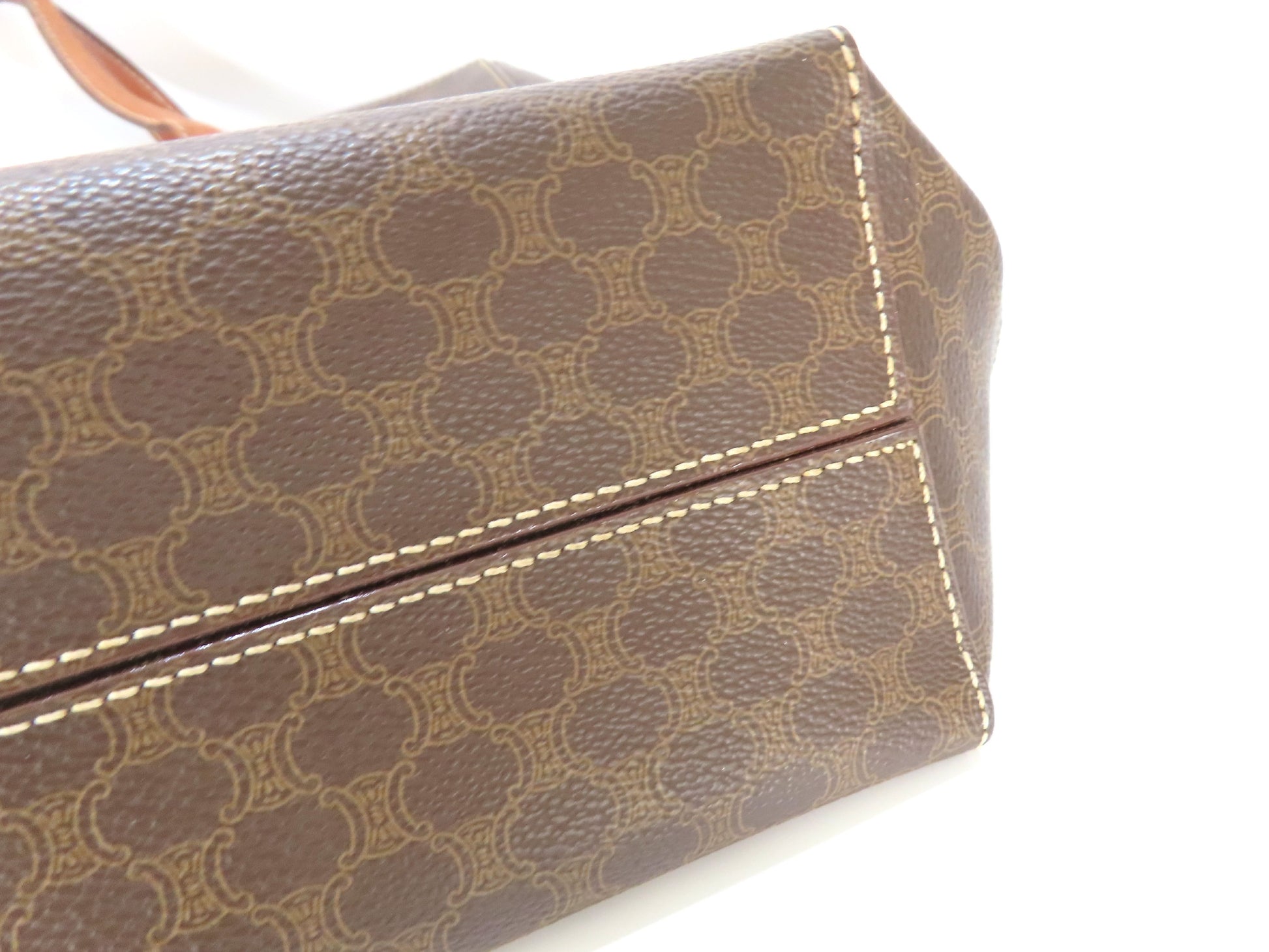 CELINE Old Celine Macadam Logo Stripe Tote Bag Brown