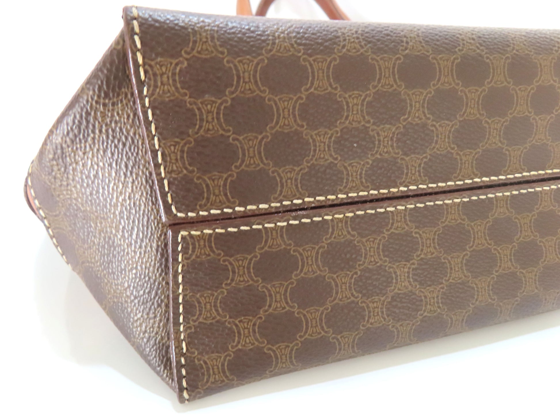 CELINE Old Celine Macadam Logo Stripe Tote Bag Brown