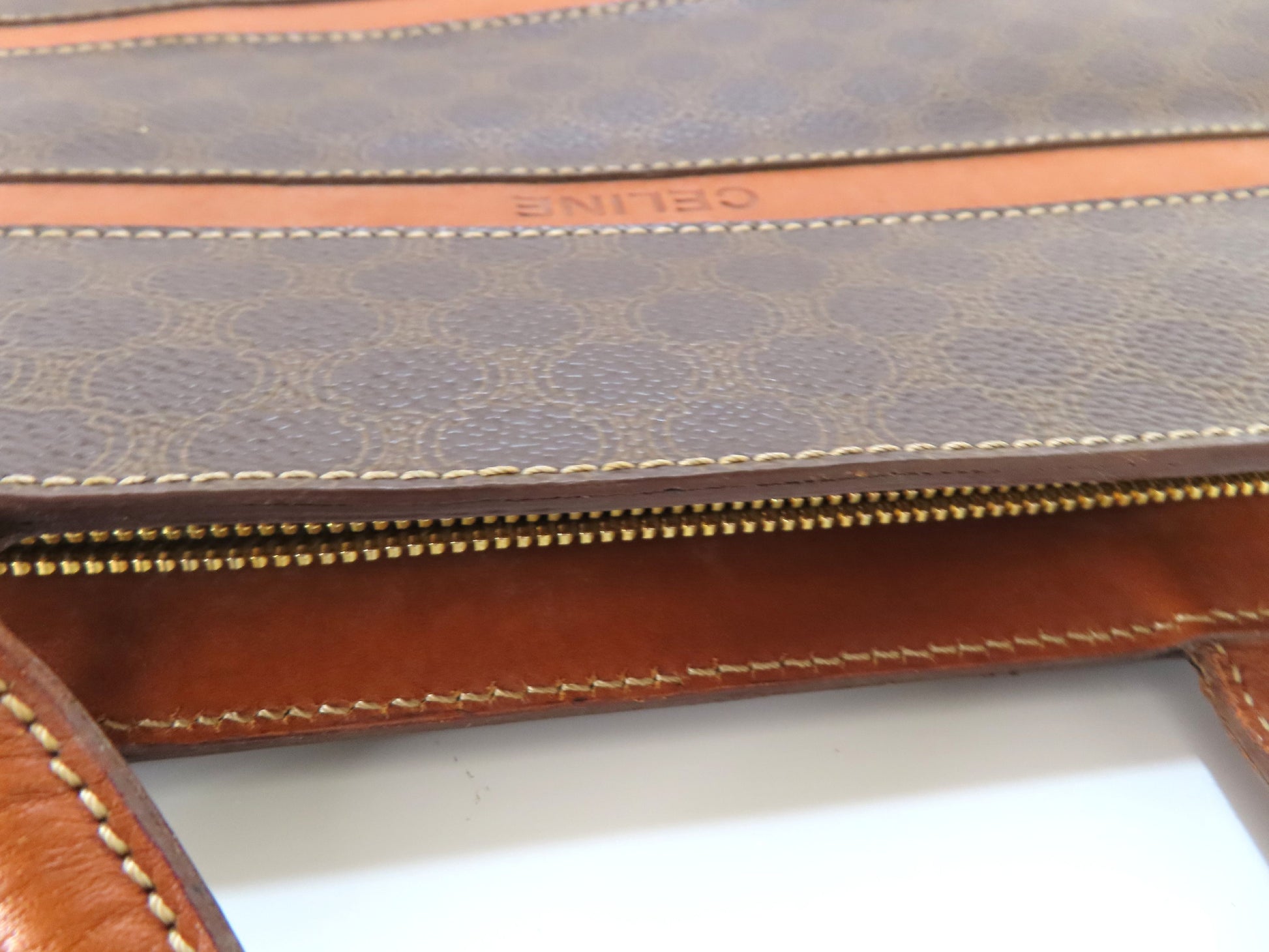 CELINE Old Celine Macadam Logo Stripe Tote Bag Brown