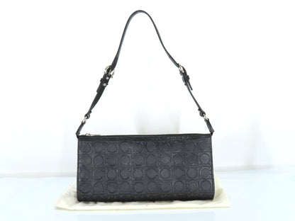 Salvatore Ferragamo Gancini Embossed Shoulder Mini Bag in Black with Pouch