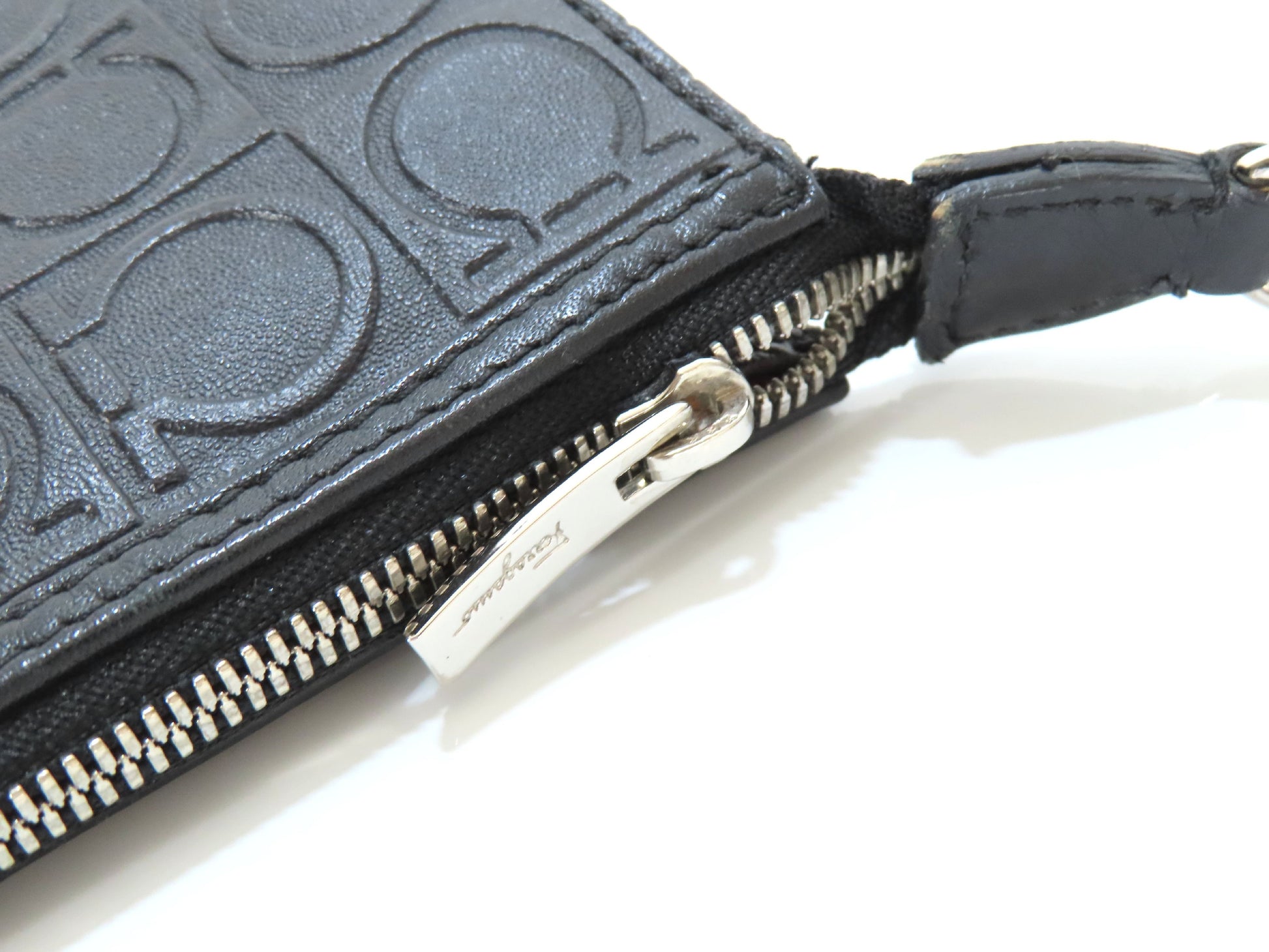 Salvatore Ferragamo Gancini Embossed Shoulder Mini Bag in Black with Pouch