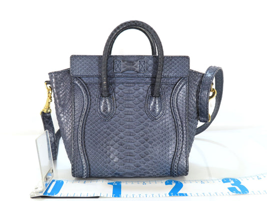 CELINE Luggage Mini Shopper Python Handbag Navy