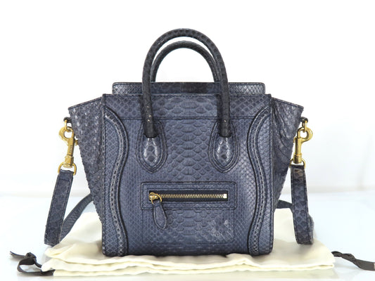 CELINE Luggage Mini Shopper Python Handbag Navy