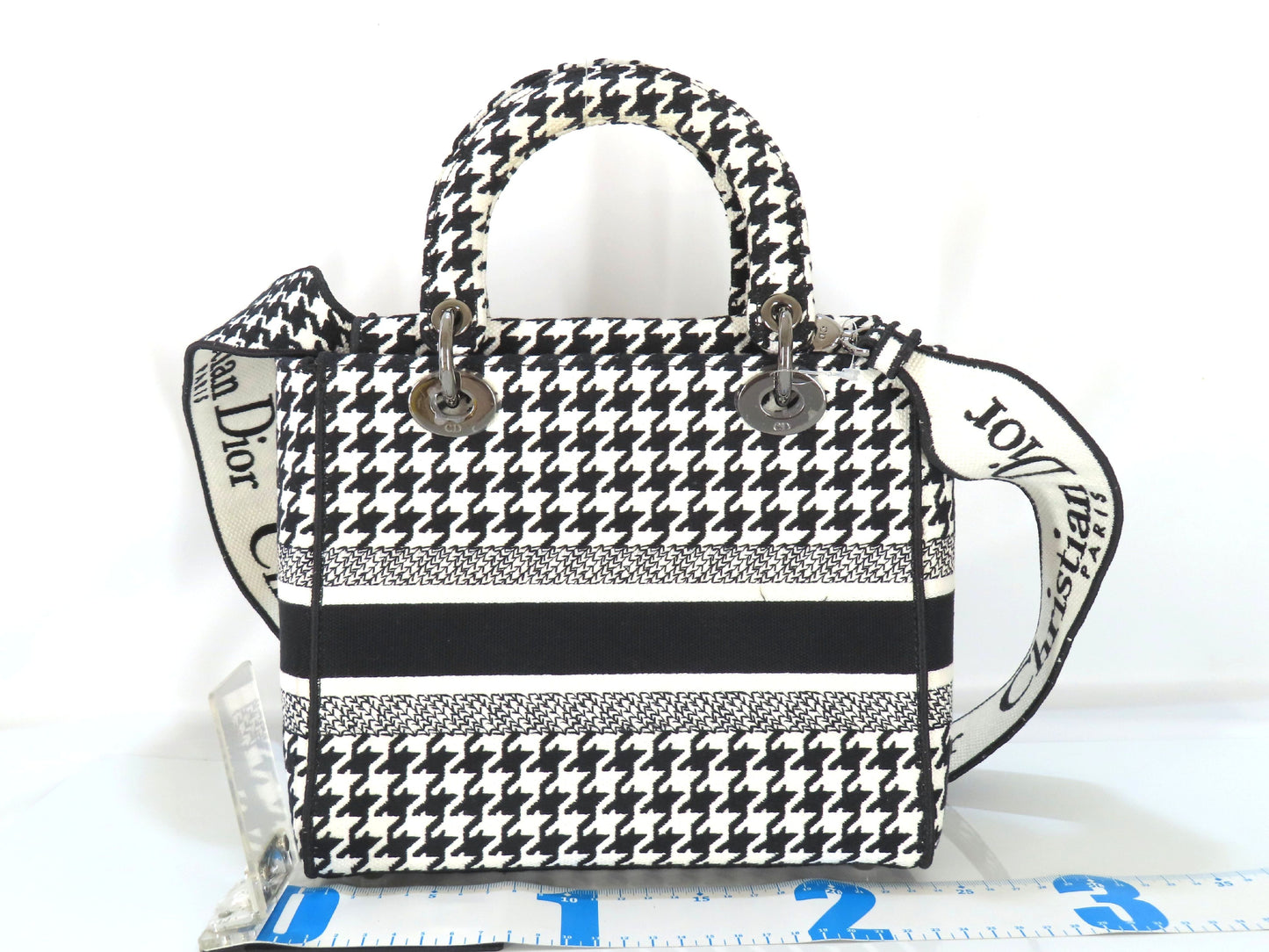 Christian Dior Lady D Light Medium 2-Way Handbag, White and Black Houndstooth