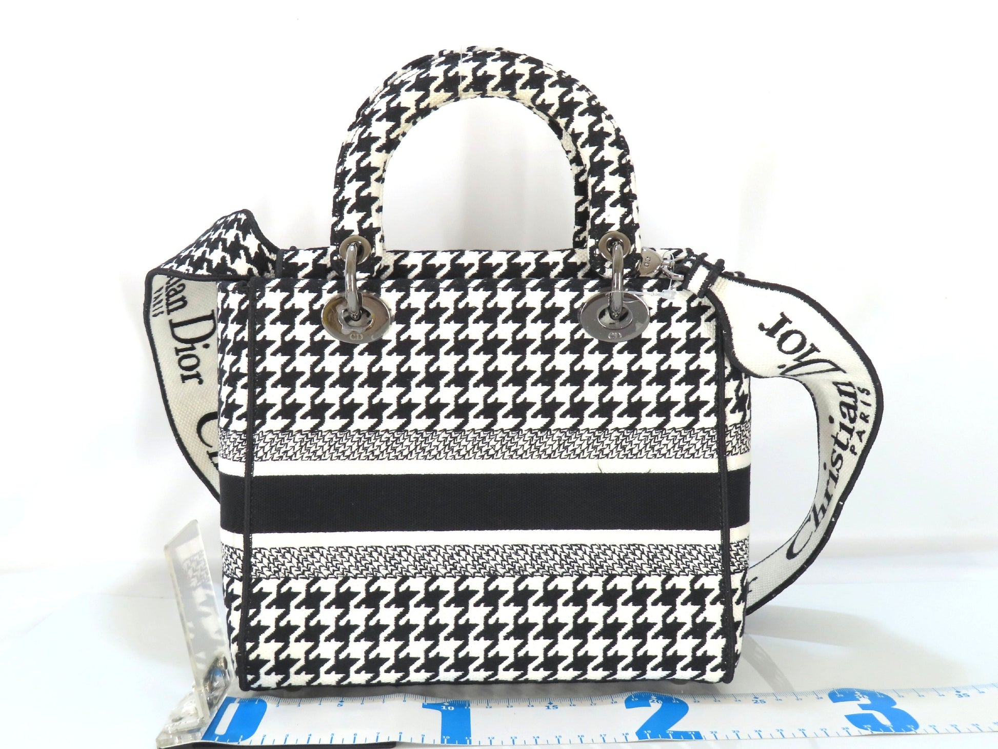 Christian Dior Lady D Light Medium 2-Way Handbag, White and Black Houndstooth