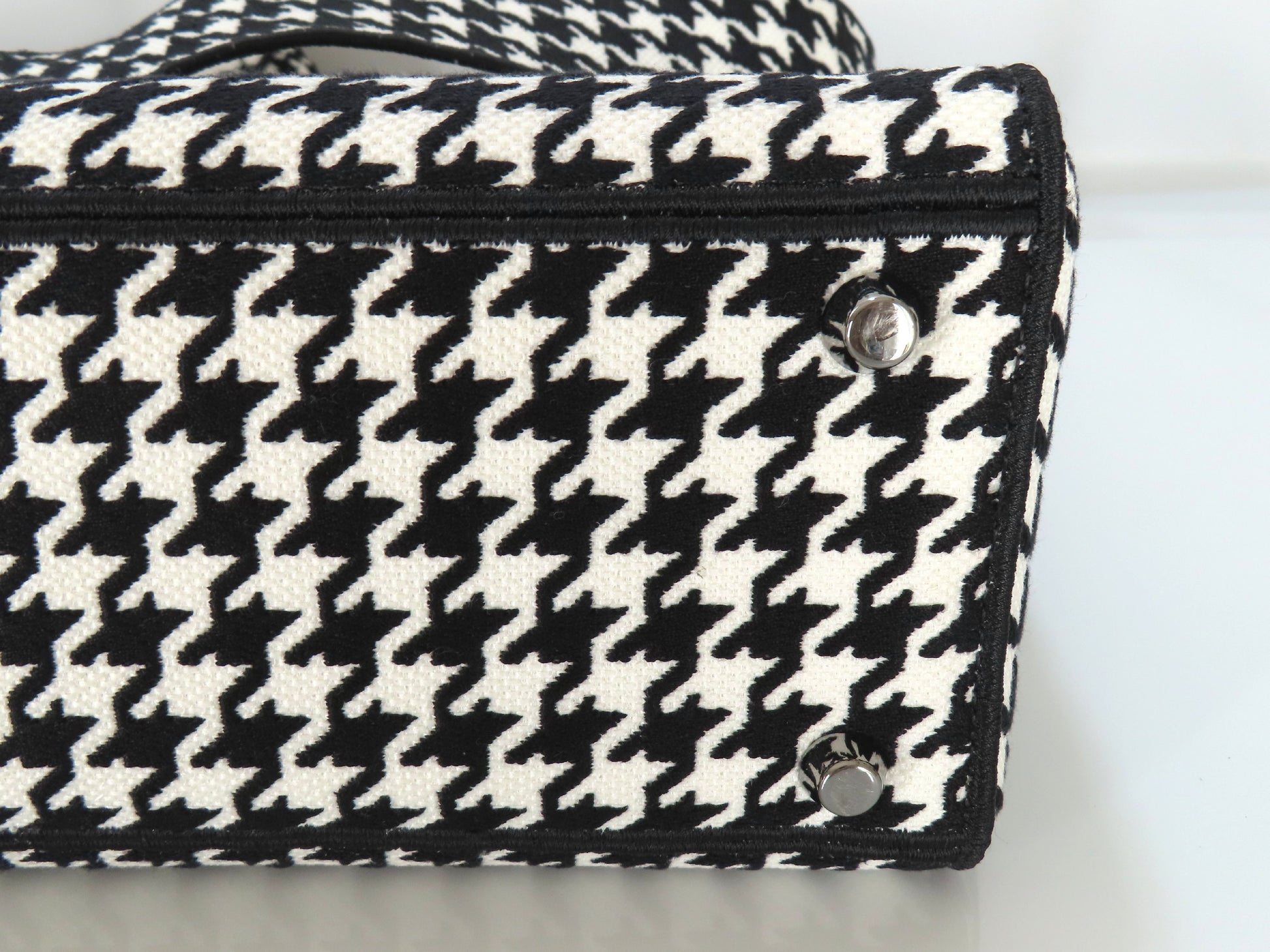 Christian Dior Lady D Light Medium 2-Way Handbag, White and Black Houndstooth
