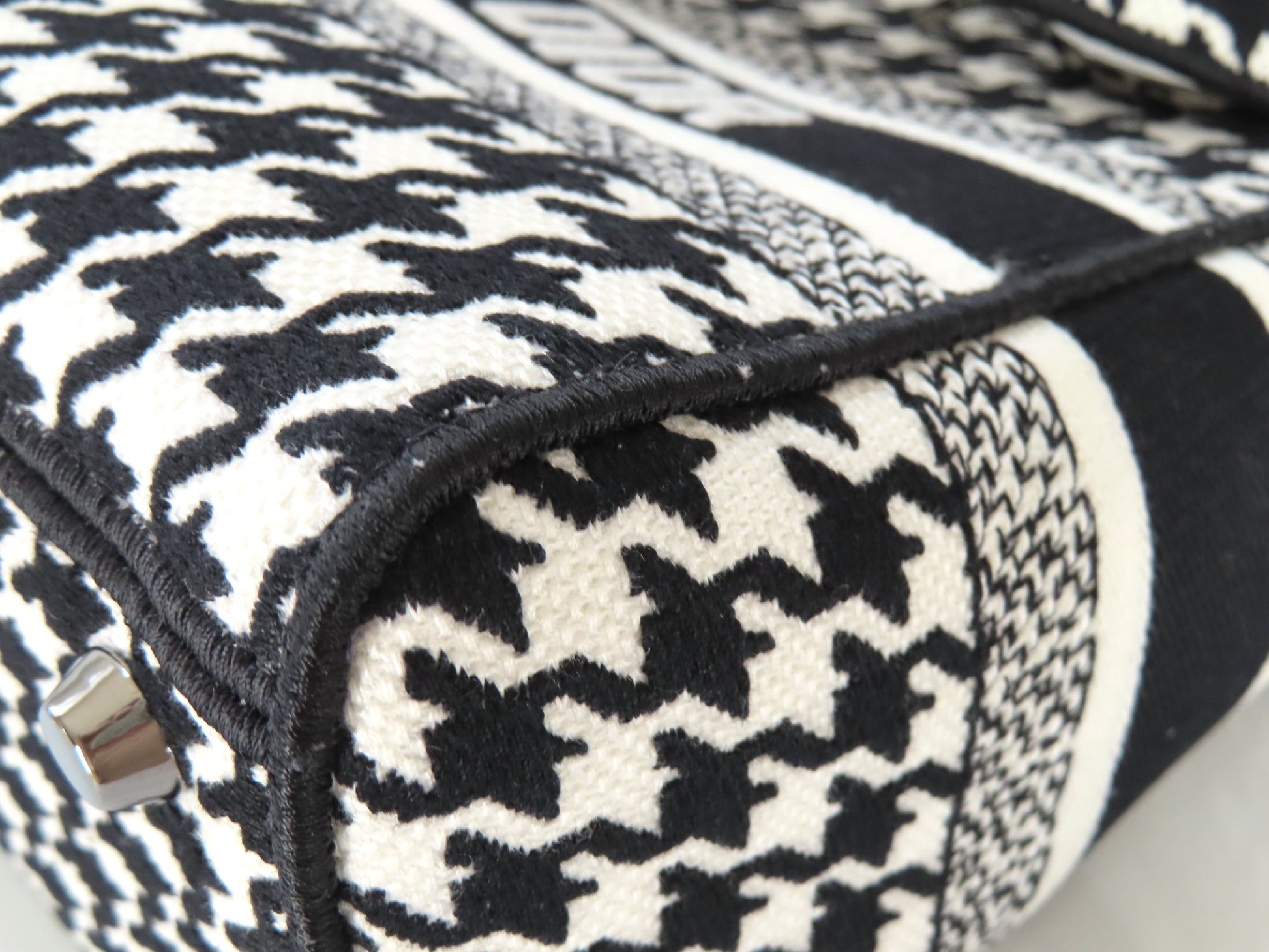 Christian Dior Lady D Light Medium 2-Way Handbag, White and Black Houndstooth