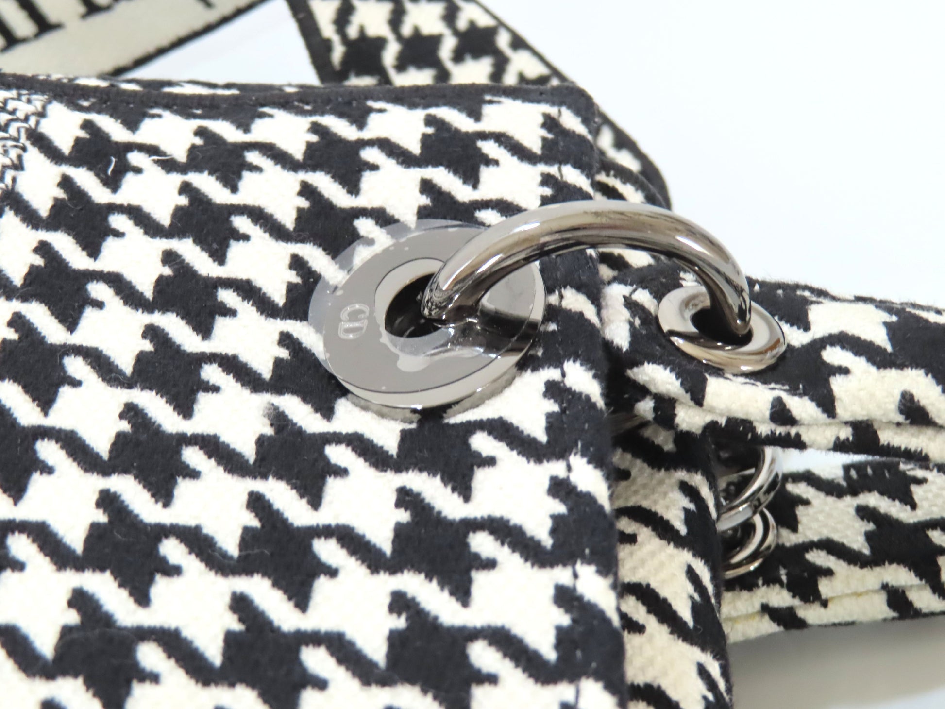 Christian Dior Lady D Light Medium 2-Way Handbag, White and Black Houndstooth