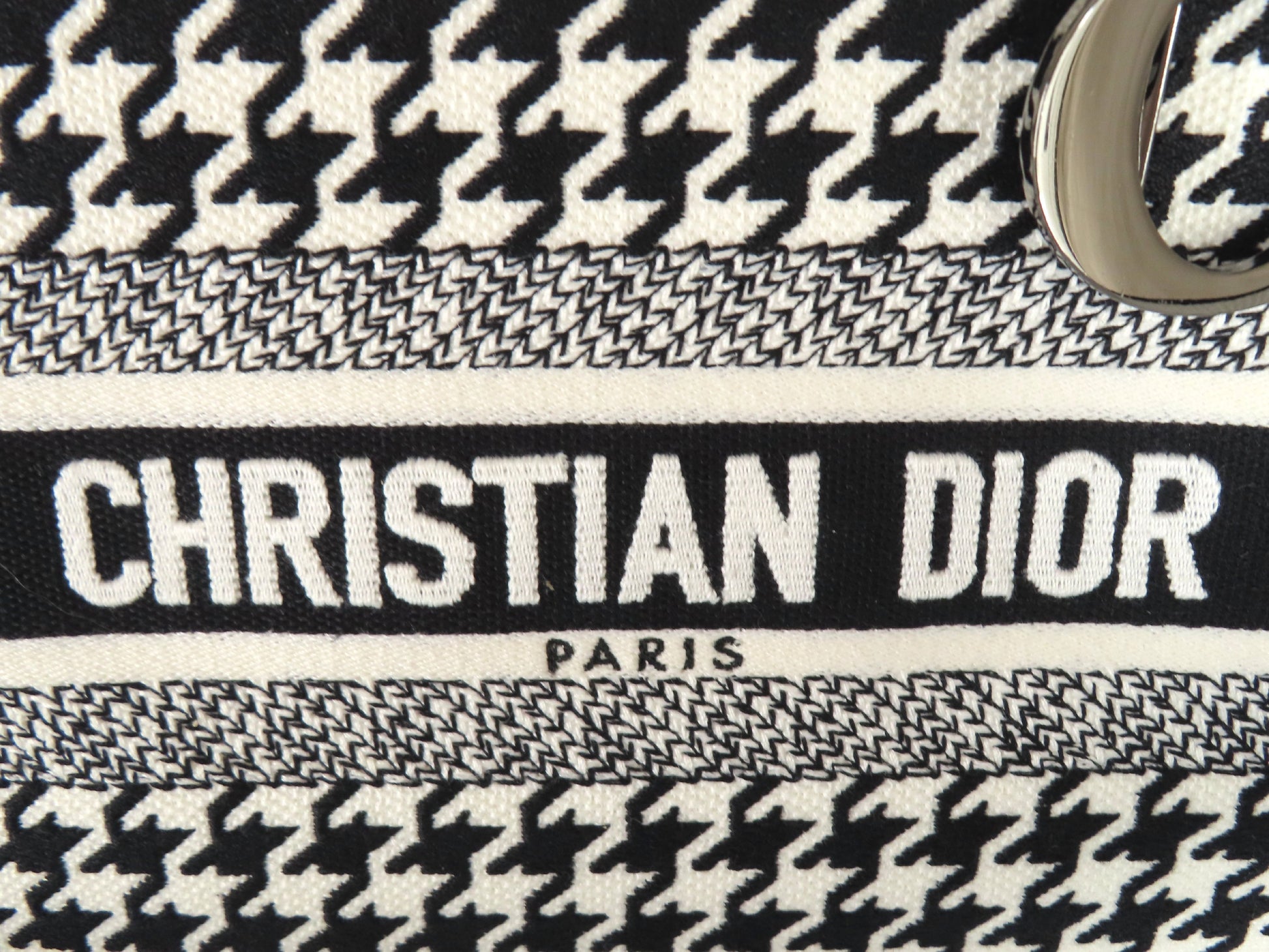 Christian Dior Lady D Light Medium 2-Way Handbag, White and Black Houndstooth