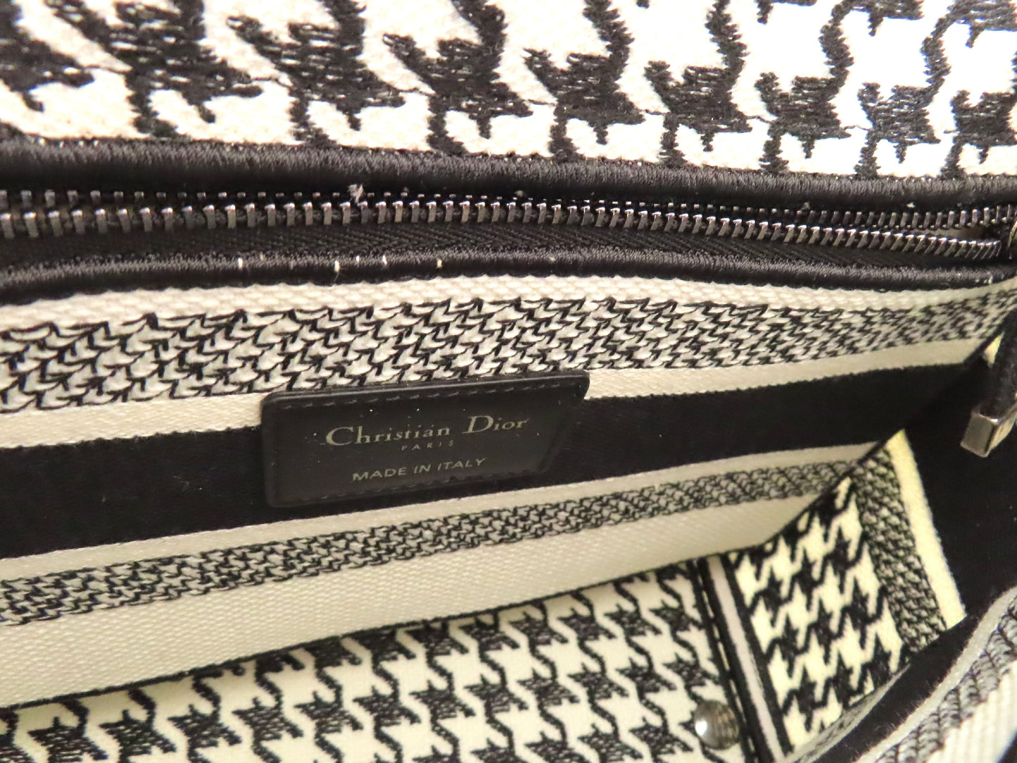 Christian Dior Lady D Light Medium 2-Way Handbag, White and Black Houndstooth