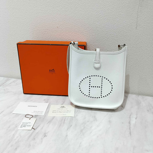 HERMES Evelyn TPM White Epson H Stamped Shoulder Bag