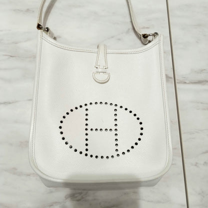 HERMES Evelyn TPM White Epson H Stamped Shoulder Bag