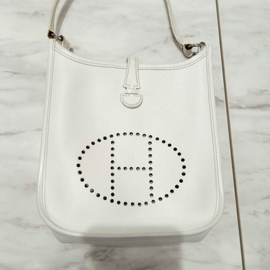 HERMES Evelyn TPM White Epson H Stamped Shoulder Bag