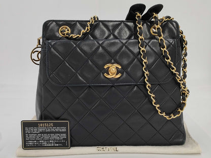 CHANEL Lambskin Chain Tote Shoulder Bag