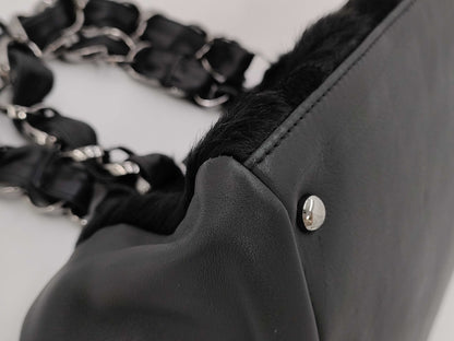 CHANEL Handbag, Harako Leather, Black, 8610456