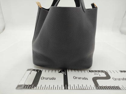 HERMES Picotin Lock PM Taurillon Clemence Leather Handbag in Dark Navy with U Stamp and Gold Hardware