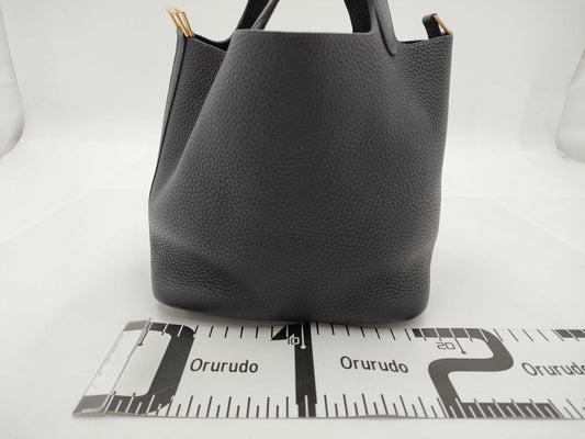 HERMES Picotin Lock PM Taurillon Clemence Leather Handbag in Dark Navy with U Stamp and Gold Hardware