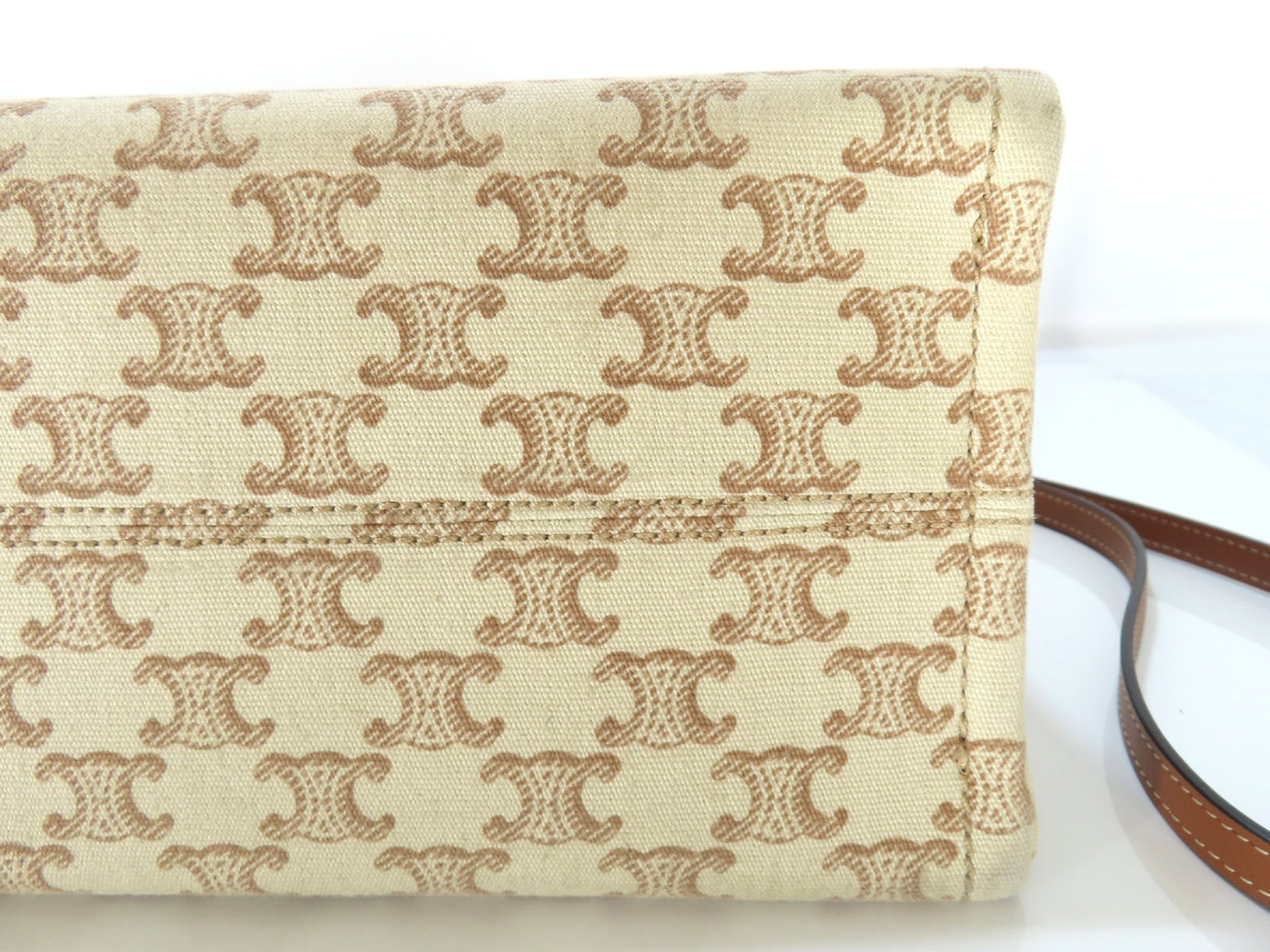 CELINE Triomphe Small Cabas Tais Beige Canvas Handbag