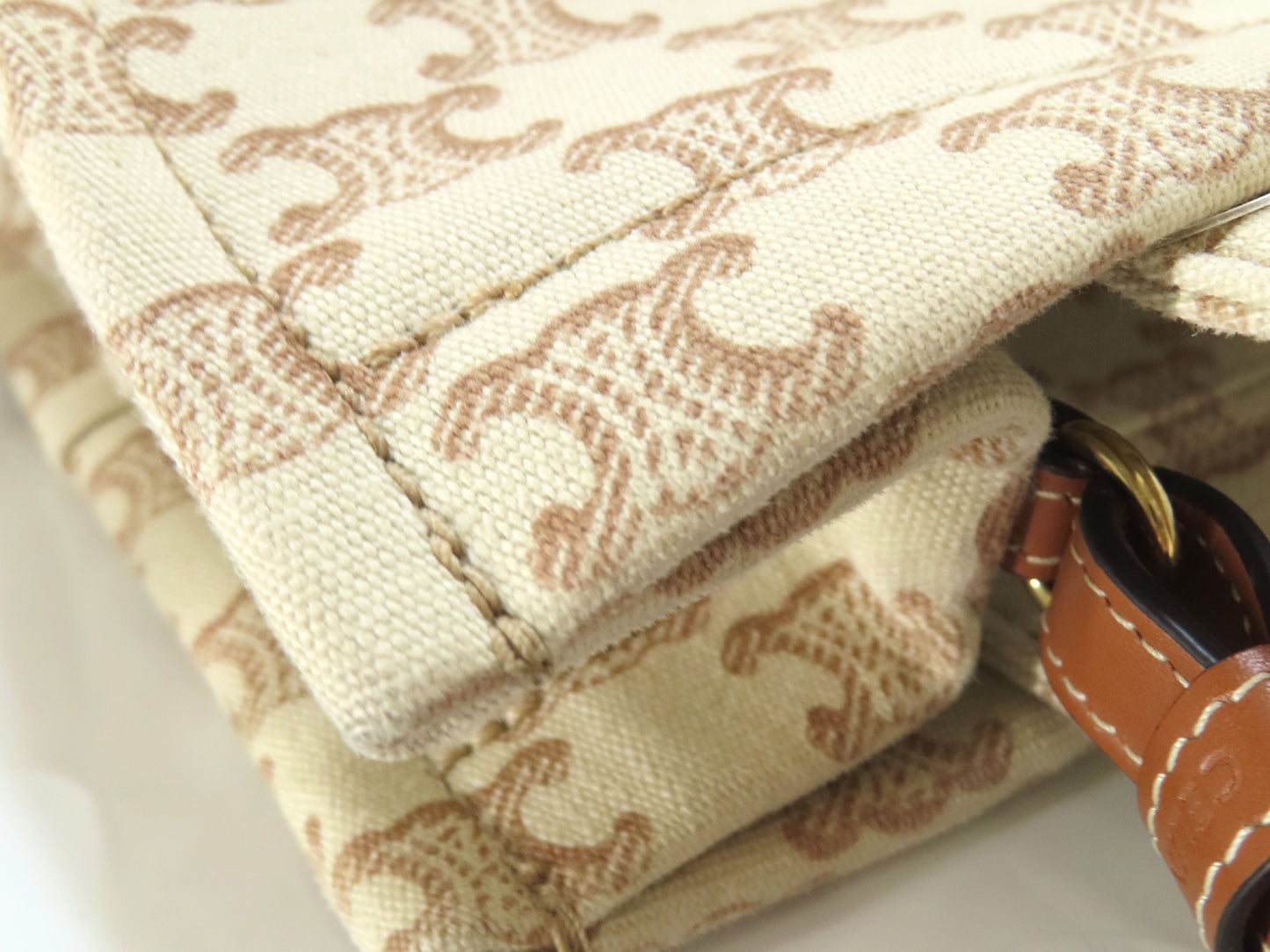 CELINE Triomphe Small Cabas Tais Beige Canvas Handbag