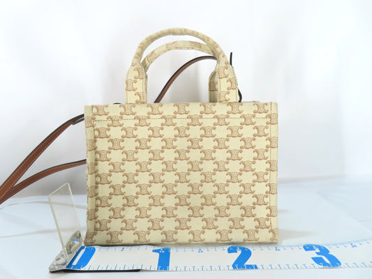 CELINE Triomphe Small Cabas Tais Beige Canvas Handbag