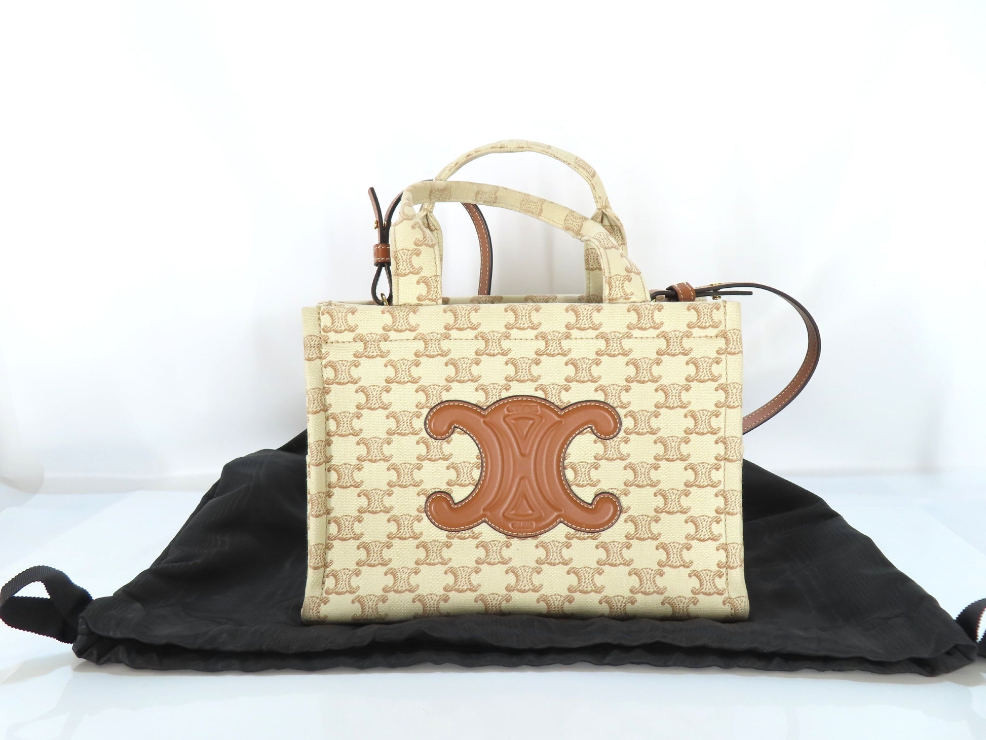 CELINE Triomphe Small Cabas Tais Beige Canvas Handbag