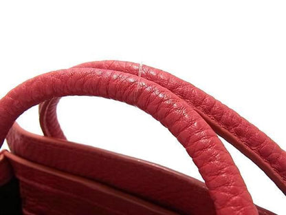 CELINE Luggage Nano Shopper Leather 2-Way Handbag Tote Shoulder Bag Crossbody Bag Red